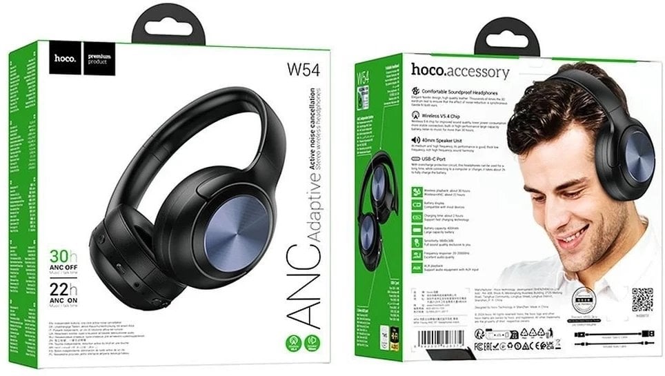 Słuchawki Hoco Słuchawki bezprzewodowe W54 Young ANC (czarny)