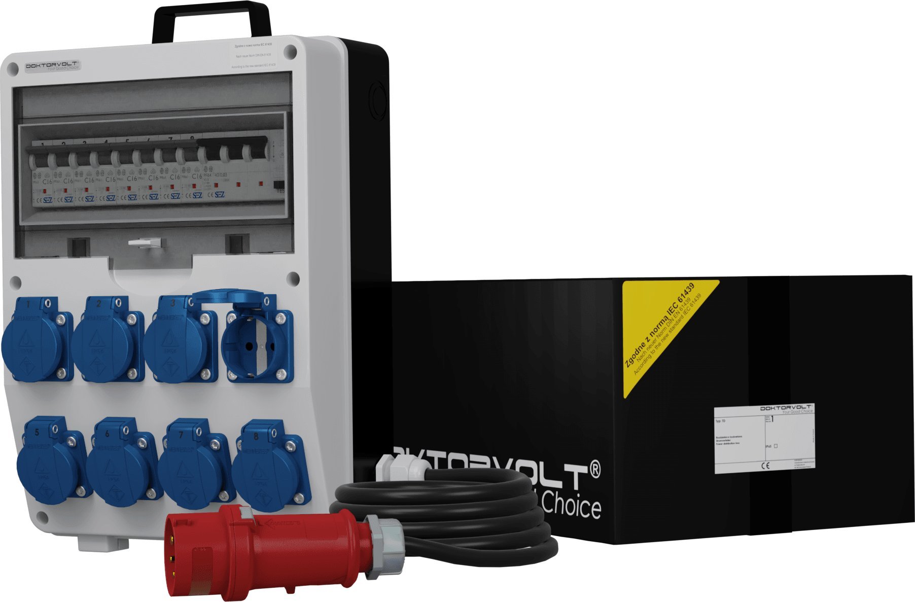 Doktorvolt Rozdzielnica budowlana z kablem TD-S/FI SKH 8x230V Schuko Doktorvolt