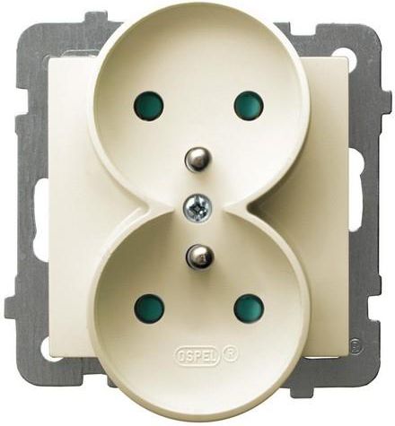 Ospel Gniazdo AS podwójne z uziemieniem i przesłonami torów prądowych ecru (GP-2GRZP/m/27)