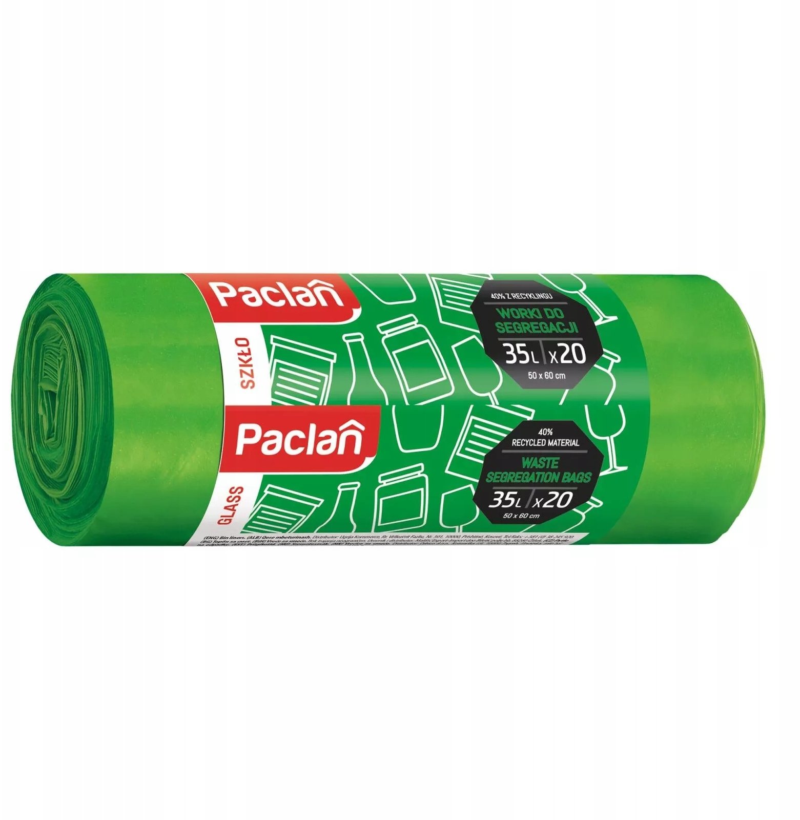 Paclan Worek do segregacji szkła 35l 20 szt zielony