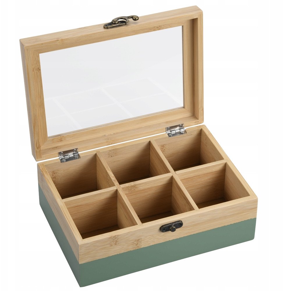 Bambusowa herbaciarka z 6 przegródkami, 21 x 15 x 8 cm