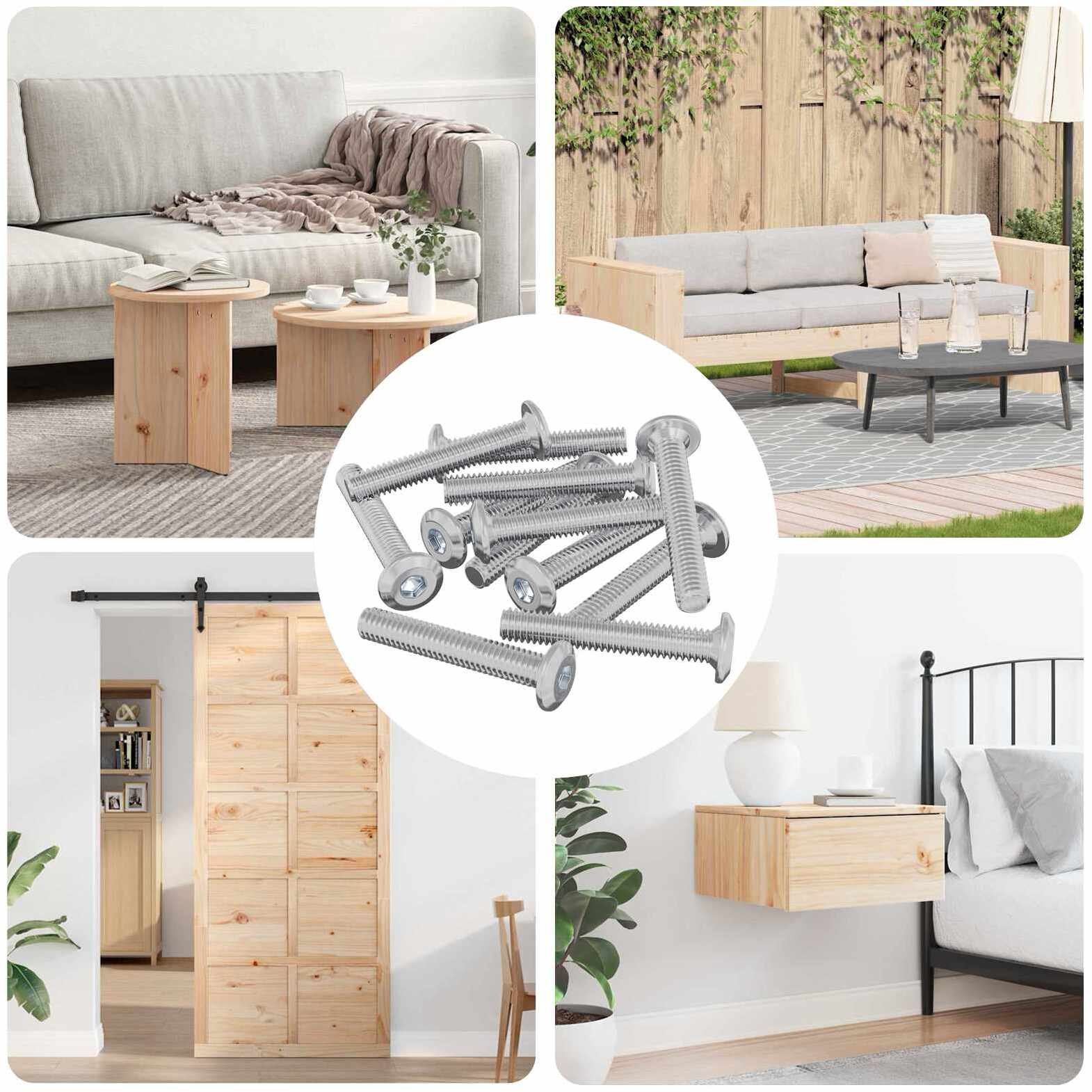 vidaXL Śruba z blokadą głowicy 12 pcs srebrny M6 x 35 mm Stal