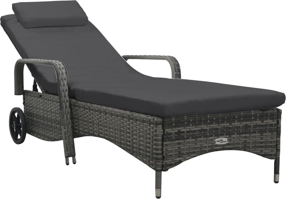 vidaXL Leżak na kółkach, polirattan, szary