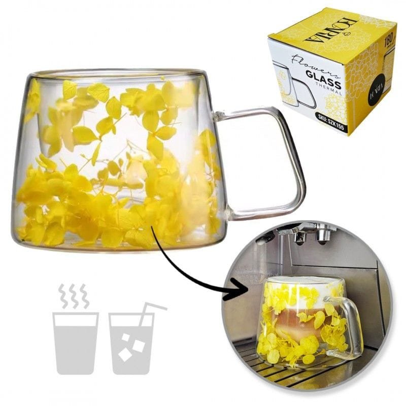 Szklanka termiczna z kwiatami w środku 180 ml 1szt SZK155