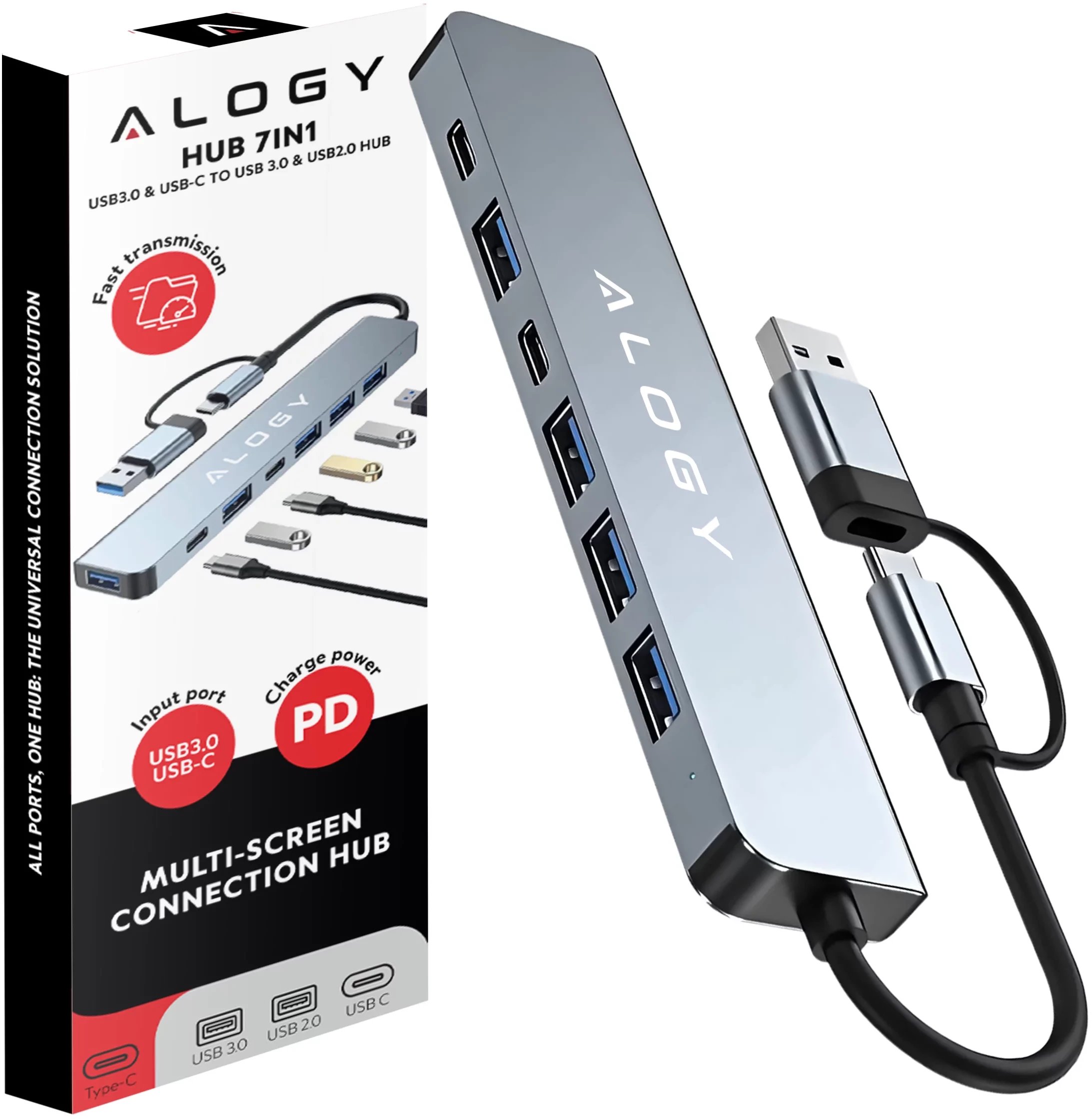 Adapter HUB 7w1 Alogy przejściówka USB-C / USB do USB 3.0 4x USB 2.0 2x USB-C 2.0