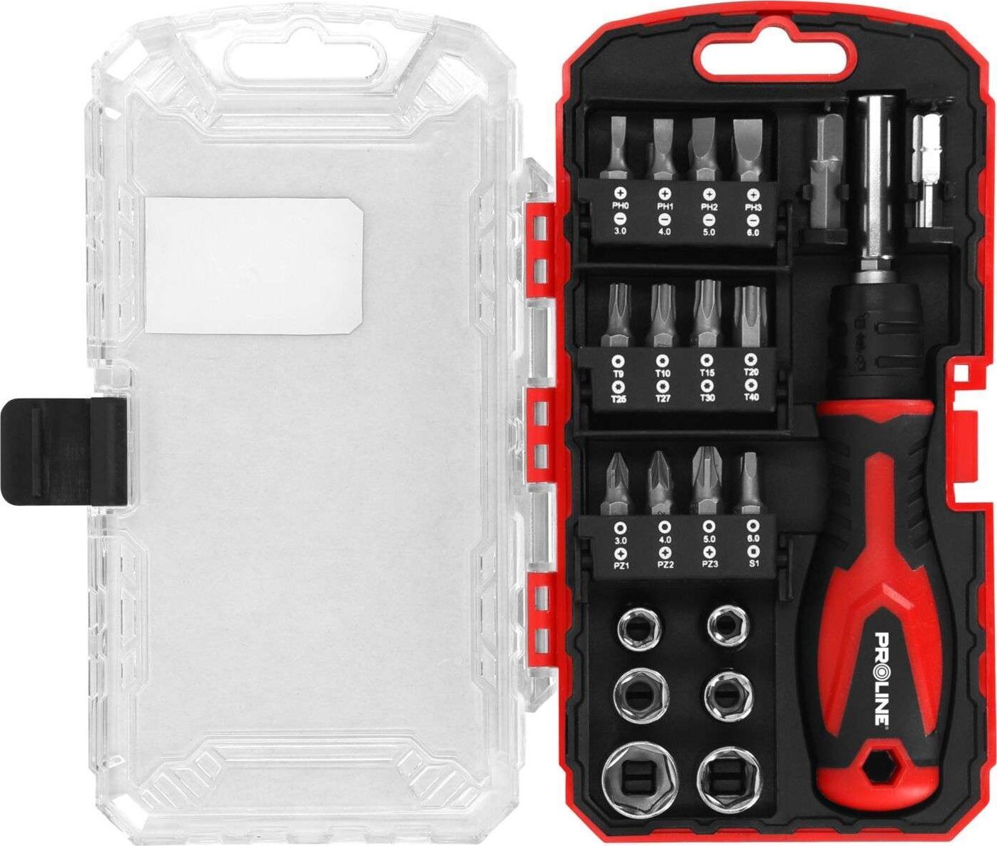 Zestaw wkrętak z końcówkami i nasadkami, 33szt. proline