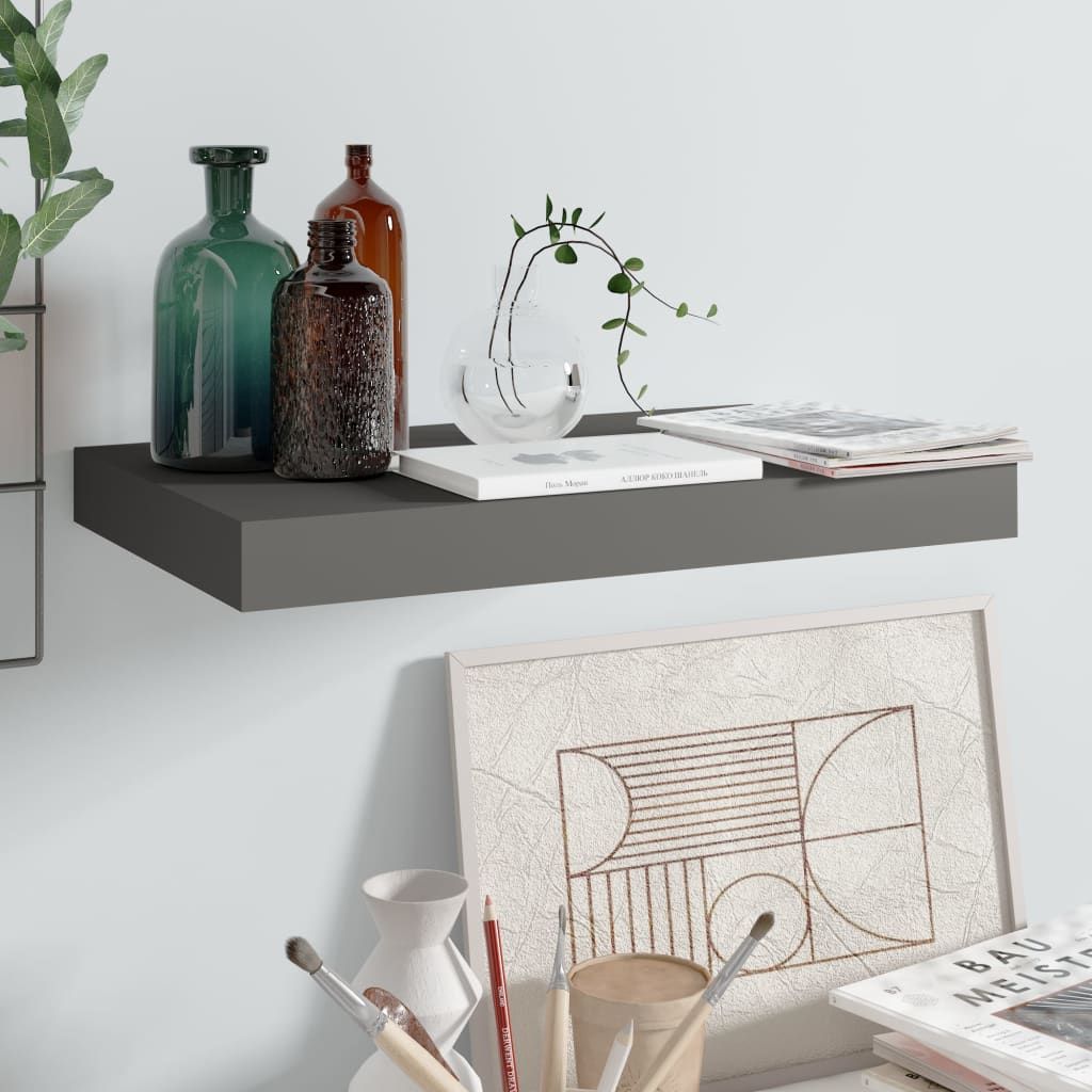 vidaXL Półka ścienna, szara, wysoki połysk, 40 x 23 x 3,8 cm, MDF