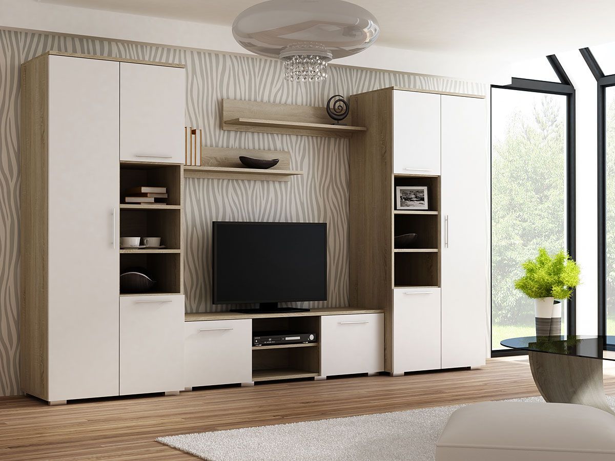 Elior Meblościanka Pixelo 5X - biała + dąb sonoma