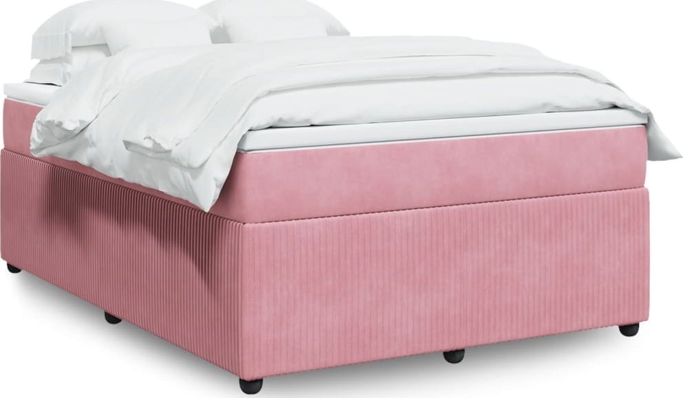 vidaXL vidaXL Łóżko kontynentalne z materacem, różowe, aksamit, 140x190 cm