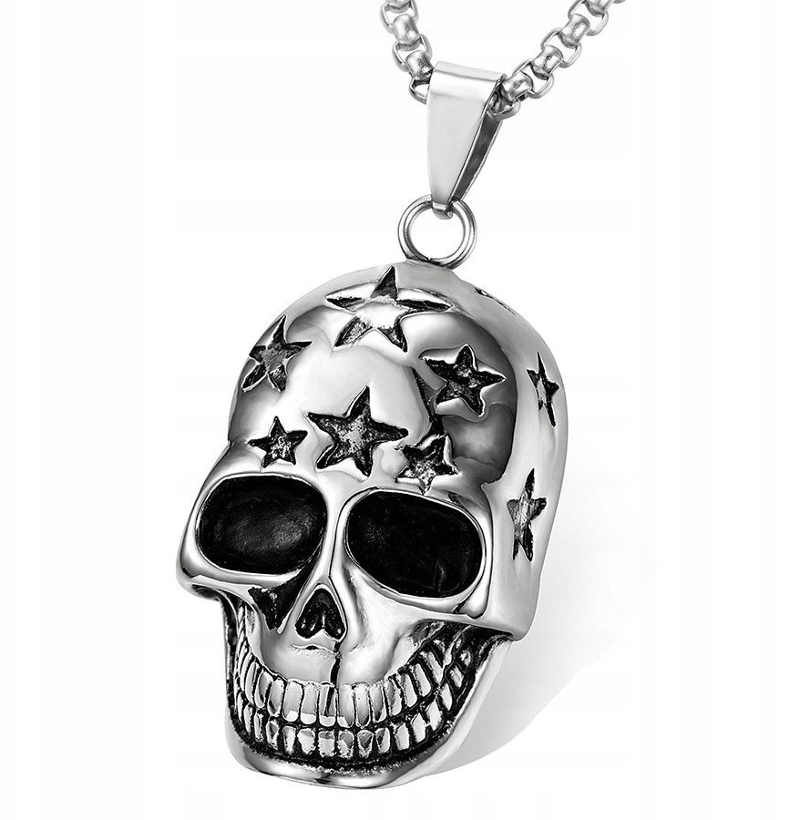 NASZYJNIK Srebrny Łańcuch 316L CZASZKA GWIAZDY 329