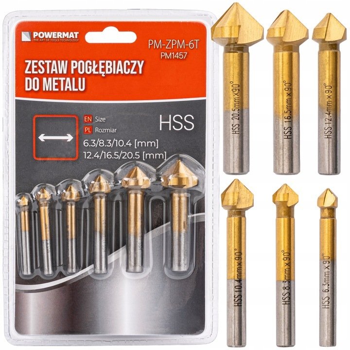 ZESTAW POGŁĘBIACZY STOŻKOWYCH HSS 6 SZT FAZOWNIK FREZ WIERTŁO 6,3-20,5 MM