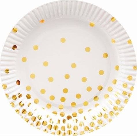 GoDan Talerzyki papierowe białe w złote groszki - 18 cm - 6 szt. uniwersalny