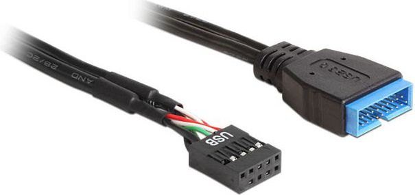 Delock USB 19 pin - USB 9 pin, 0.3m, Czarny (83281)