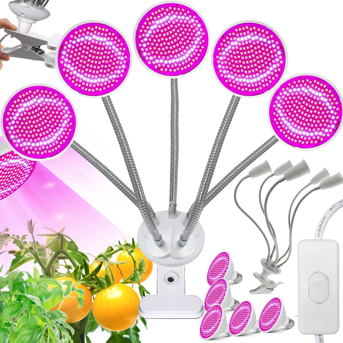 Lampa wisząca Heckermann Zestaw 5x Żarówka LED plant Heckermann 200LED 18WLED - 20W + Uchwyt