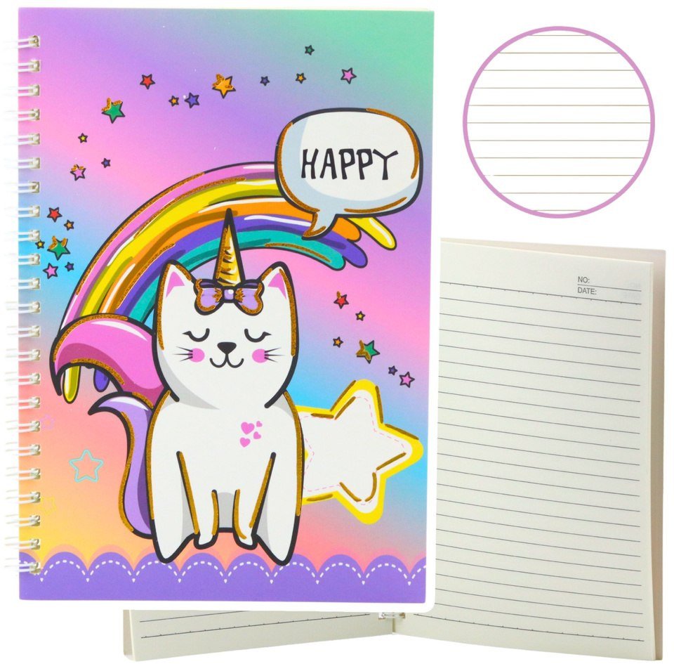 Zeszyt Notatnik W Linie Kot Jednorożec Kolorowy A5 60 Kartek LEAN