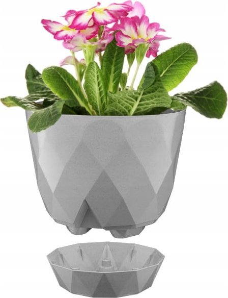 Doniczka szara plastikowa 15x17,5cm osłonka z podstawką uniwersalna