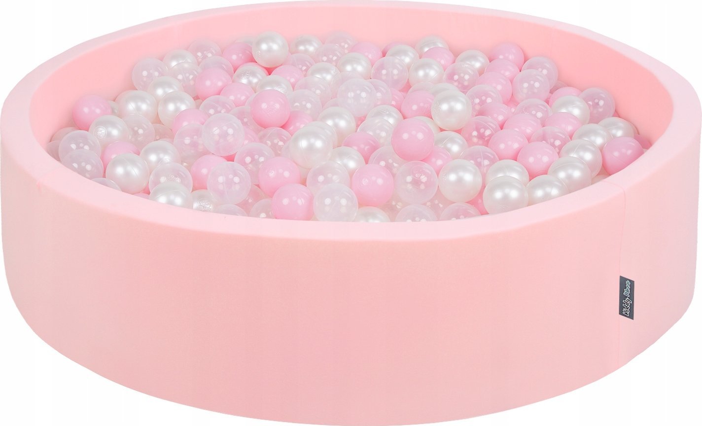 KiddyMoon Suchy basen okrągły z piłeczkami 7cm 120x30 różowy: pudrowy róż-perła-transparent 120x30/300piłek Zabawka basen piankowy