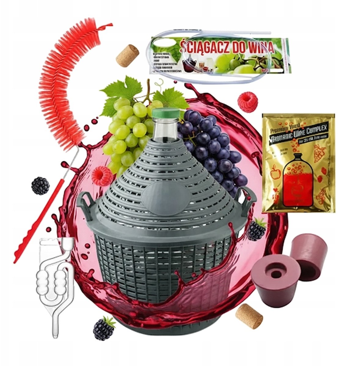 ZESTAW BALON 20l dymion w koszyku Gąsior Szklany w Koszu Do Wina Soków