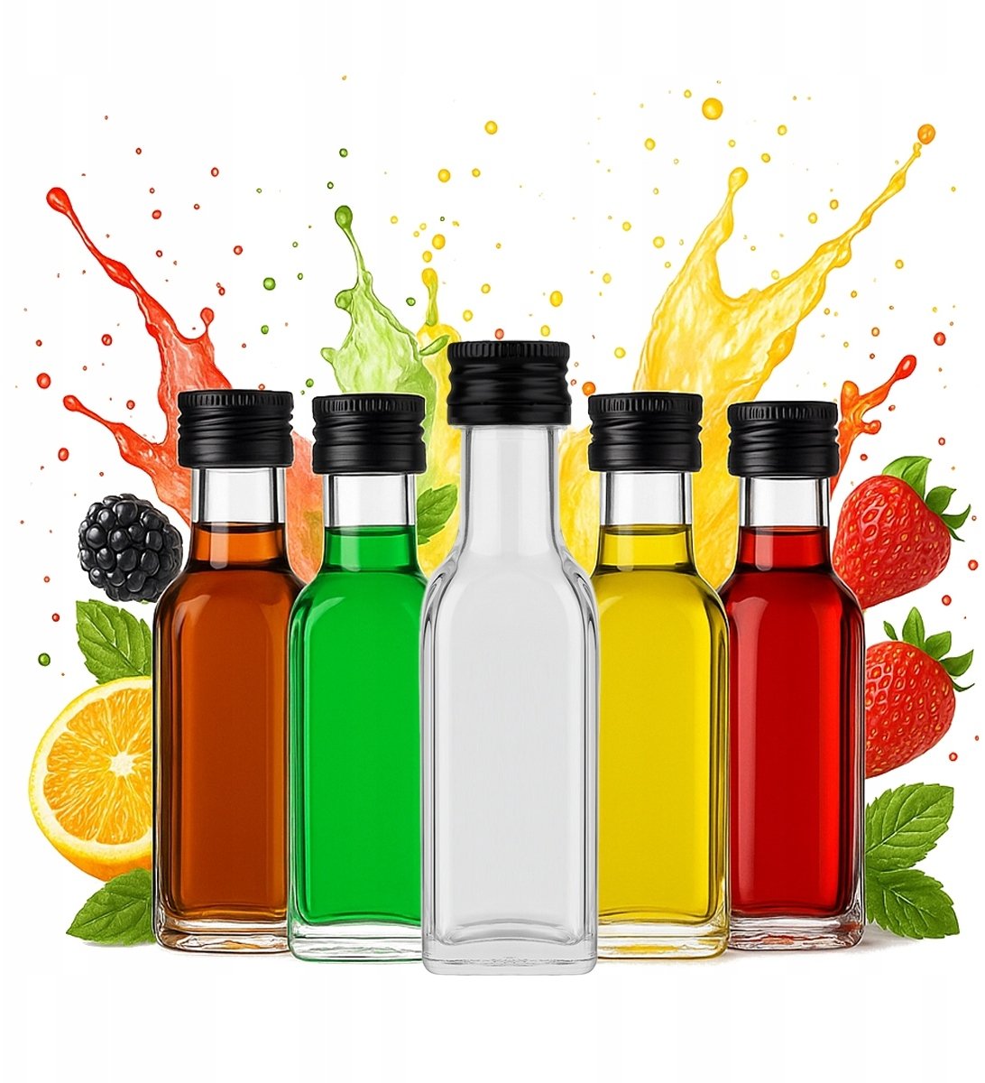 Bimberek 100x Pojemnik Butelka Szklana MARASCA 20ml na Próbki Alkohol Likier