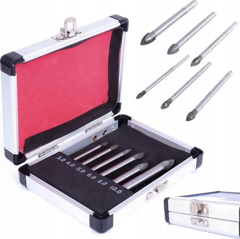 Wiertło Falon-Tech WIERTŁA DO SZKŁA GLAZURY KAFELEK CERAMIKI ZESTAW WIERTEŁ W WALIZCE WIERTŁO