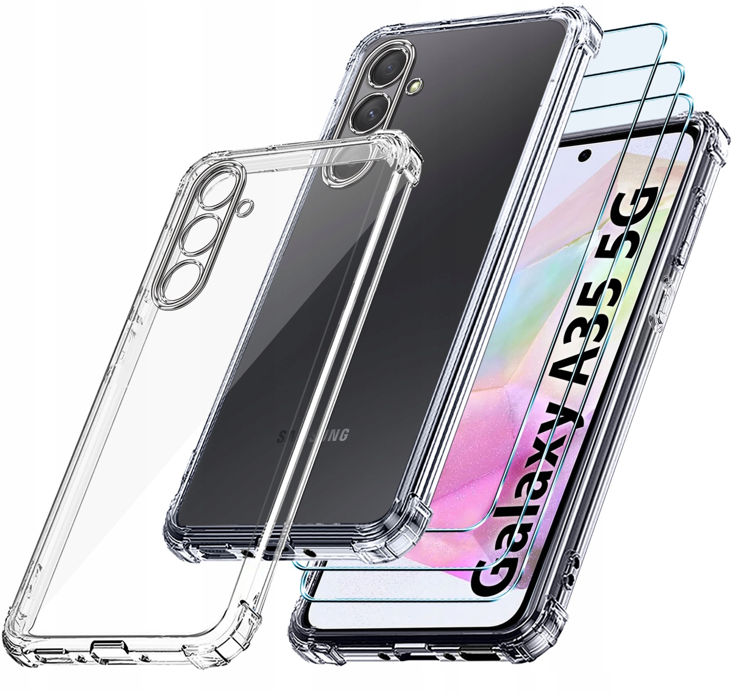 ZESTAW Etui do Samsung A35 5G ANTI-SHOCK CLEAR WZMACNIANE + 3 SZTUKI SZKŁO