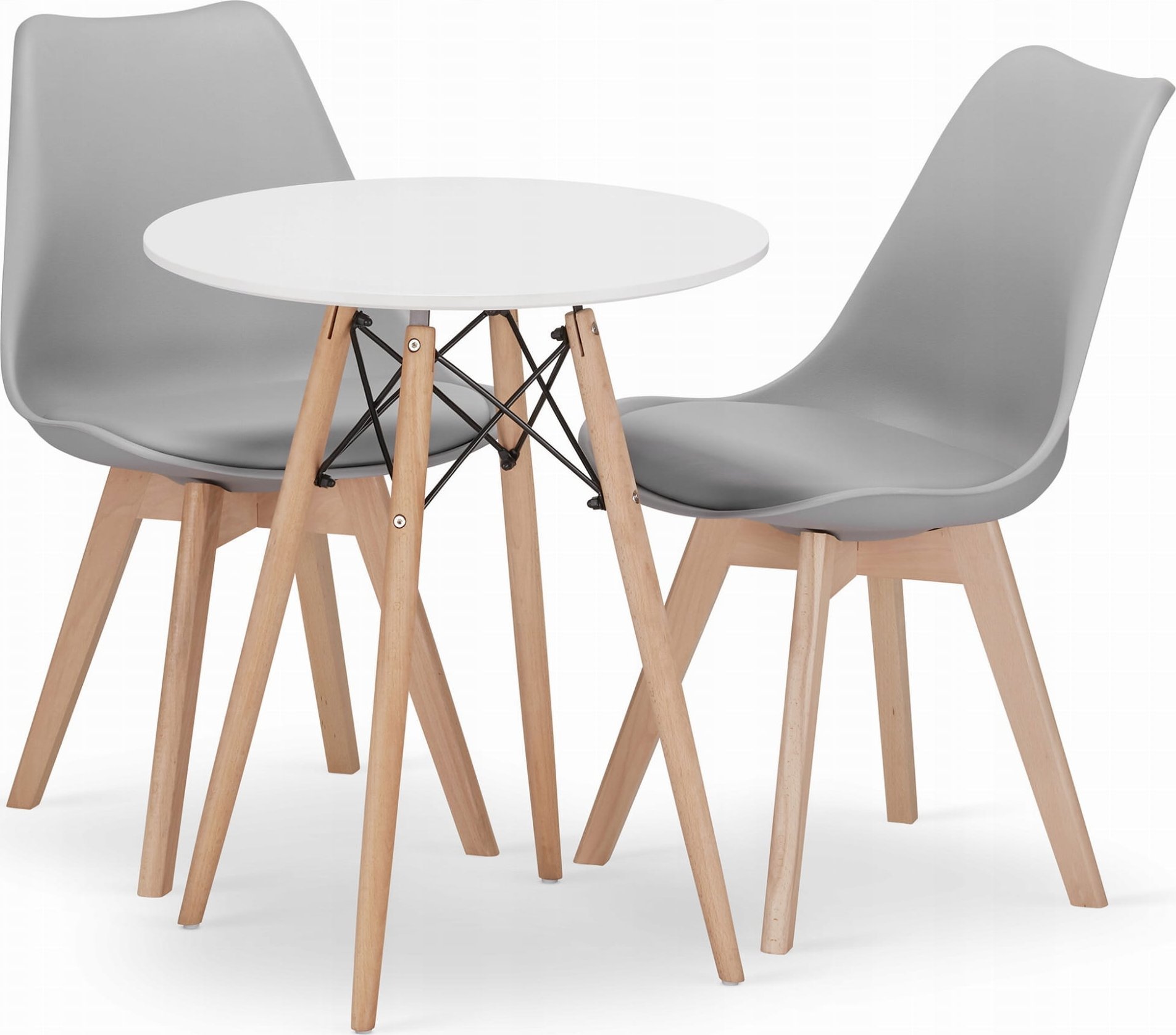 Leobert Zestaw stół okrągły TODI 60cm biały + 2 krzesła MARK szare