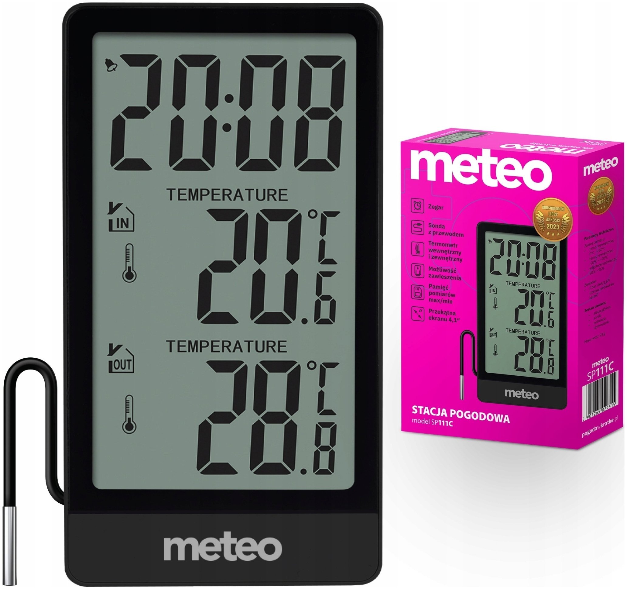 Stacja Pogodowa Termometr zewnętrzny pokojowy wewnętrzny METEO SP111C