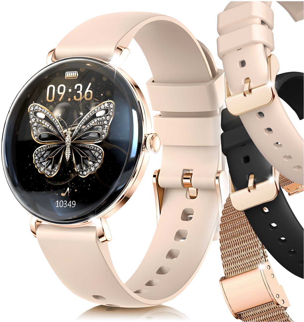 Smartwatch Damski PL Menu Zegarek Rozmowy Powiadomienia Ciśnienie 3 PASKI