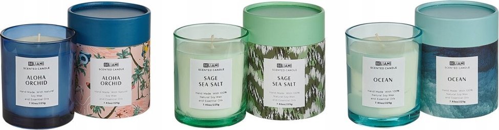 Beliani 3 świece zapachowe sojowe szałwia z solą morską/ morski/ orchidea COLORFUL BARREL