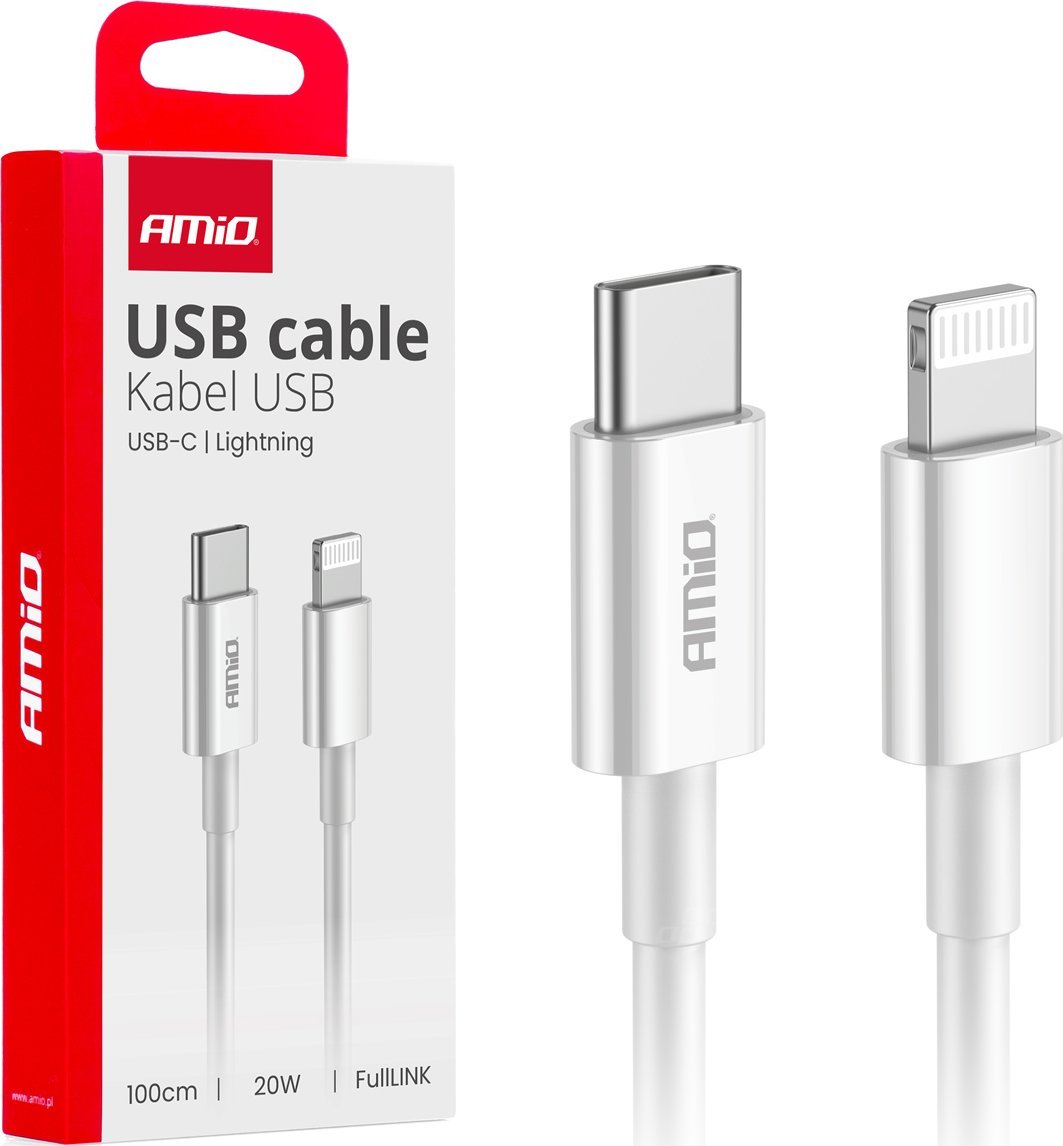 Kabel USB AMiO USB-C - Lightning 1 m Biały