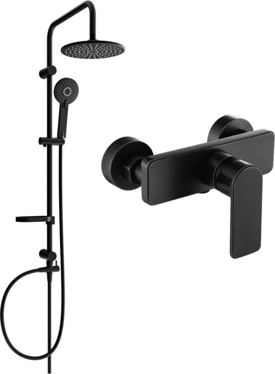 Zestaw prysznicowy Mexen Mexen Carl zestaw prysznicowy natynkowy z deszczownicą i baterią prysznicową Cetus, czarny - 744340240-70