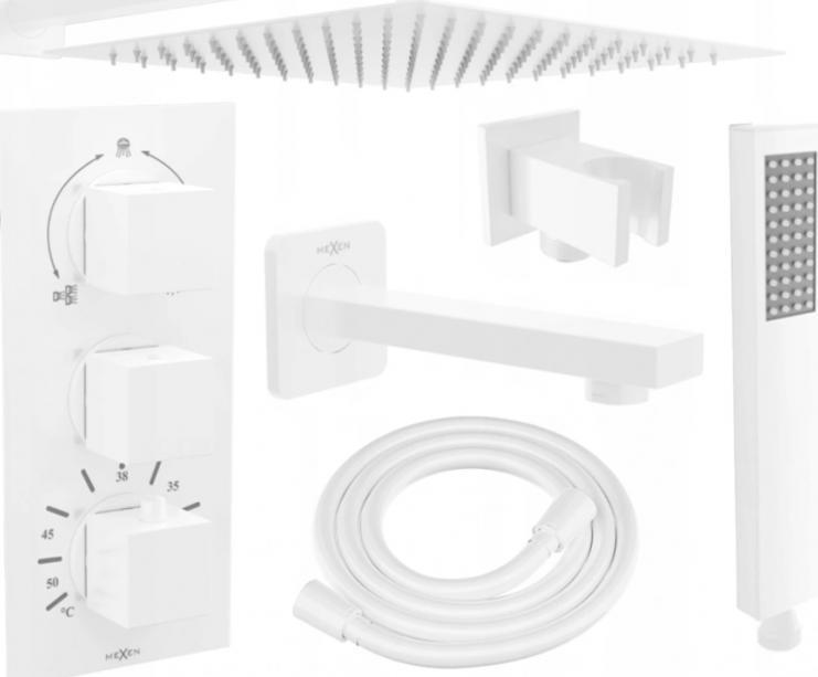 Zestaw prysznicowy Mexen Mexen Cube DR02 zestaw wannowo-prysznicowy podtynkowy z deszczownicą 25 cm, biały - 77503DR0225-20