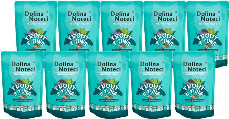 Mokra karma dla kota Dolina Noteci Superfood pstrąg i tuńczyk saszetka zestaw 10 x 85 g
