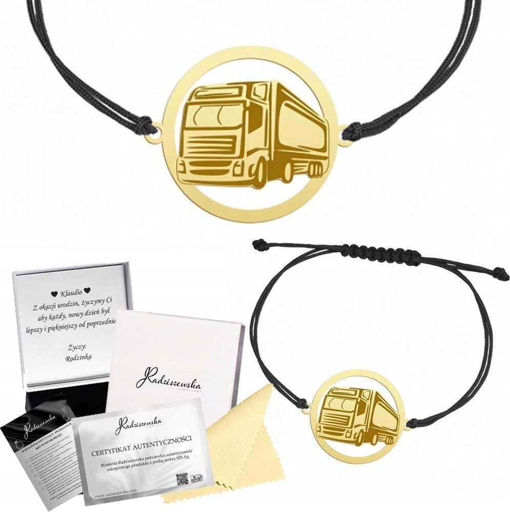 Radziszewska Jewellery BRANSOLETKA ZŁOTA Z TIREM TIR SZNUREK SREBRO 925 PREZENT GRAWER GRATIS