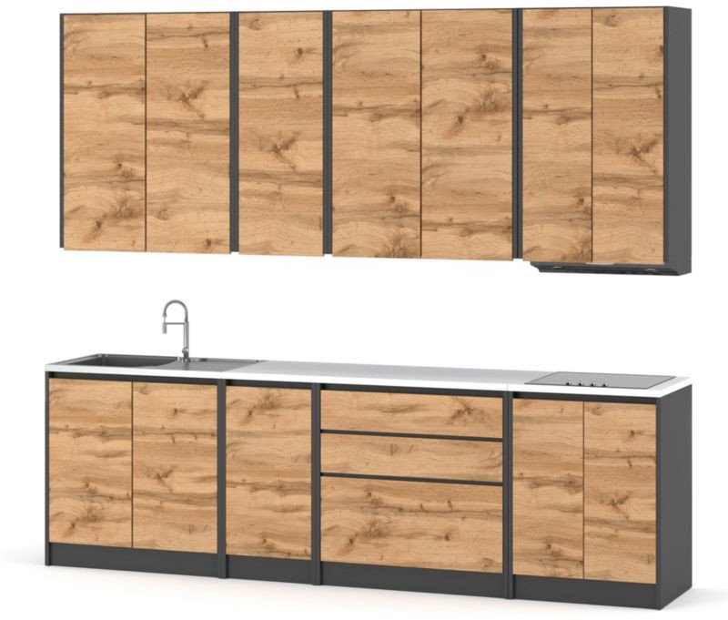 Meble Kuchenne Drewniane Kuchnia Remino 2.6m Komplet Modułowy Dąb Wotan