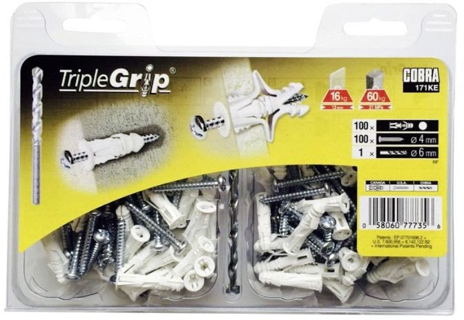 ANCHOR DRYW TRIPLE 4X29 PLAST WH 100 PCS