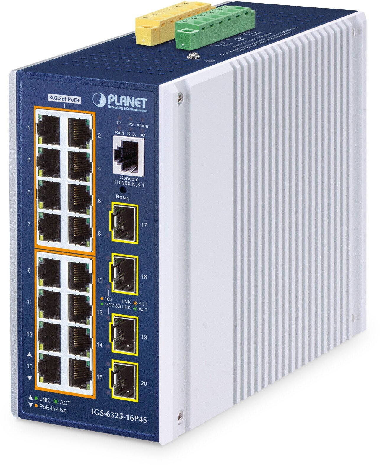 PLANET IGS-6325-16P4S łącza sieciowe Zarządzany L3 Gigabit Ethernet (10/100/1000) Obsługa PoE Aluminium, Niebieski