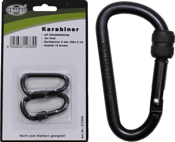 MFH KARABIŃCZYK STALOWY Z BLOKADĄ 6 mm x 6 cm black