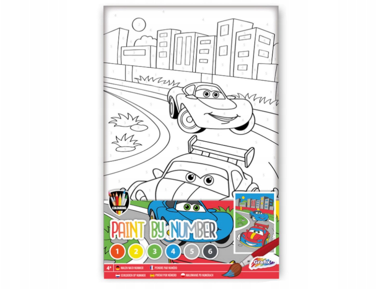 Malowanie po numerach Auta 19x29,5cm + 6 farb, 1 pędzelek