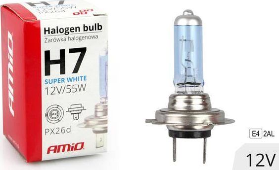 AMiO Żarówka halogenowa H7 12V 55W filtr UV (E4) Super White