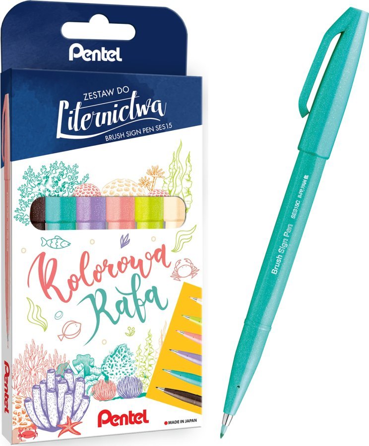 Pentel Zestaw do Liternictwa Brush Sign Pen 6 Kolorów Kolorowa Rafa Pentel