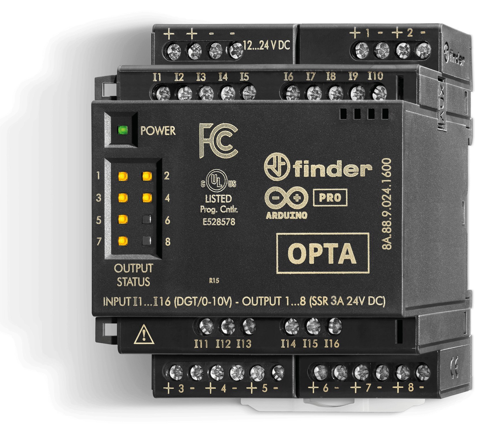 Finder Moduł rozszerzeń CodesysSSR do serii 8A 12…24V DC 16 wejść cyfrowych/analogowych 0…10V, 8 wyjść SSR 3A 8A.88.9.024.160C
