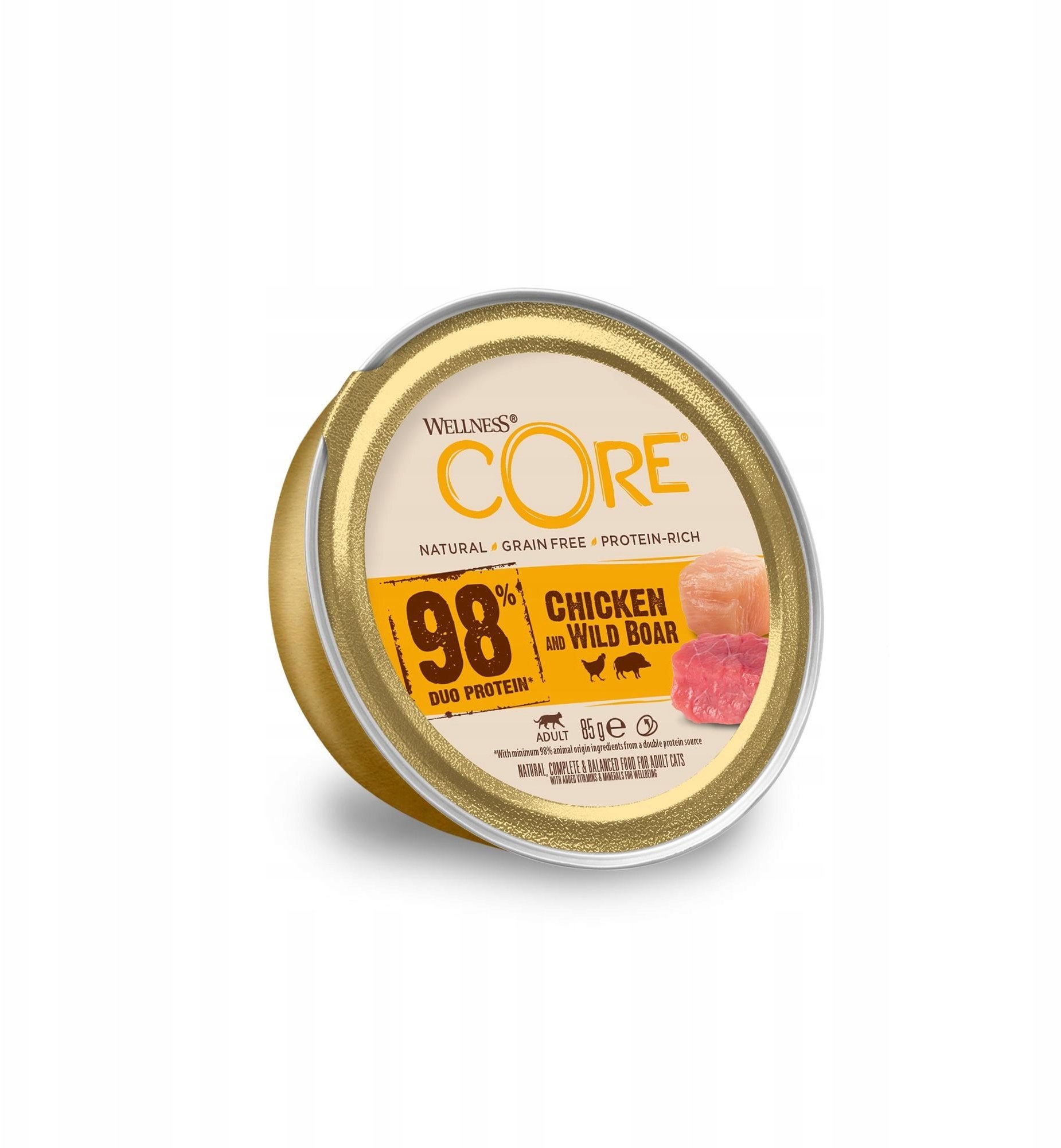 Brit Core 98% Duo Protein karma mokra, dla dorosłych kotów, kurczak i dzik, 85g, szalka