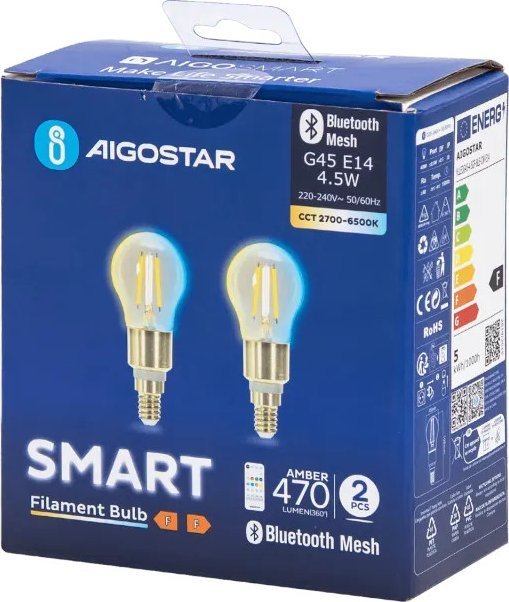 Aigostar Inteligentna żarówka Bluetooth Mesh G45 4.5W CCT 2 szt. Inteligentna żarówka Bluetooth Mesh G45 4.5W CCT 2 szt.