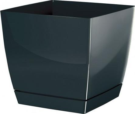 Prosperplast Doniczka z podstawką kwadratowa Coubi grafit 12x11cm