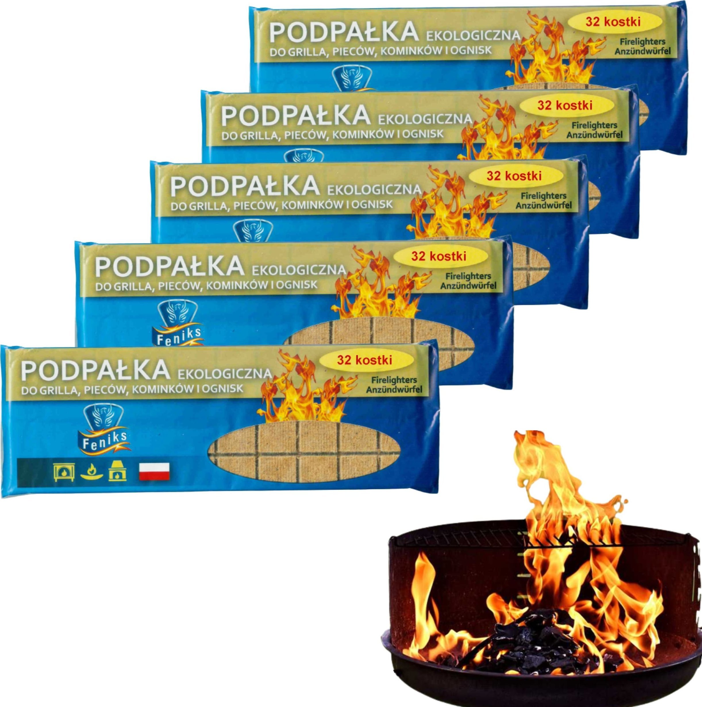Feniks 5x Podpałka eko (szara) 32-kostki do rozpalania grilla
