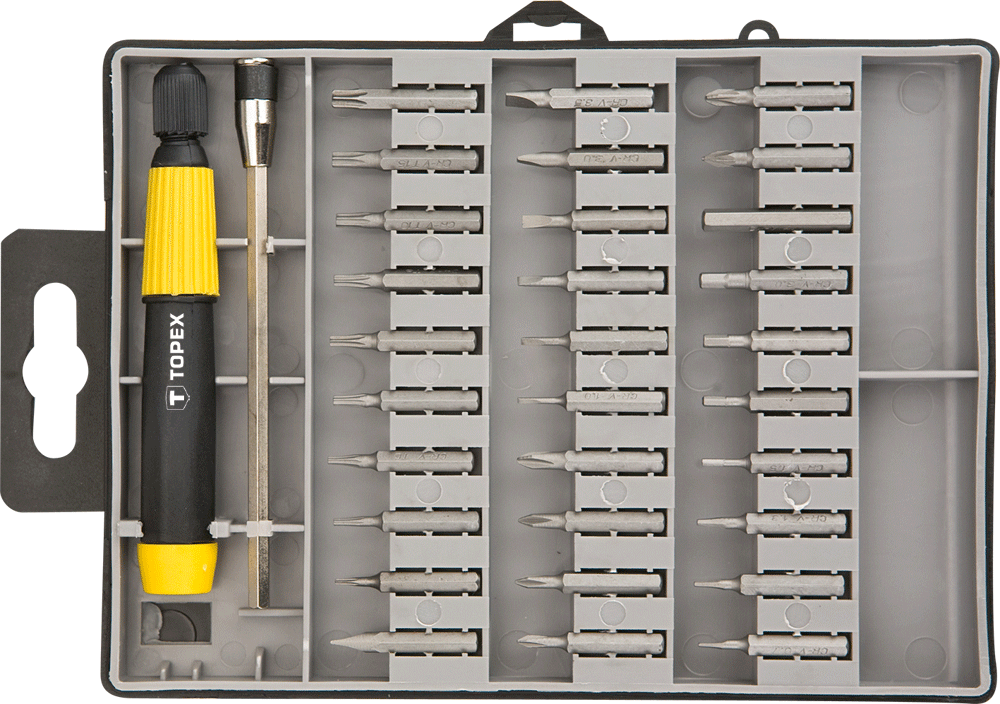 Topex Końcówki wkrętakowe precyzyjne z uchwytem zestaw 32szt. (39D555)