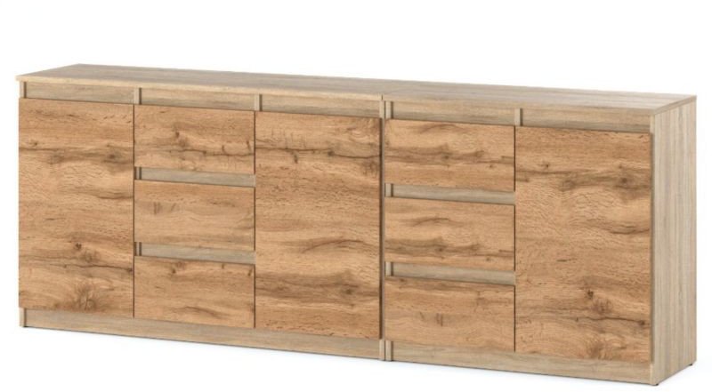 Komoda Drewniana Młodzieżowa 6 Szuflad 200cm Pojemna Szafka Dąb Sonoma