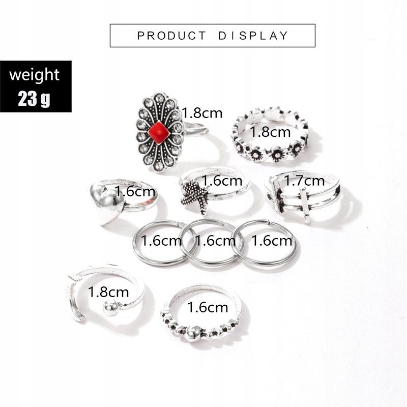 Srebrny ZESTAW PIERŚCIONKÓW RETRO PUNK BOHO 13