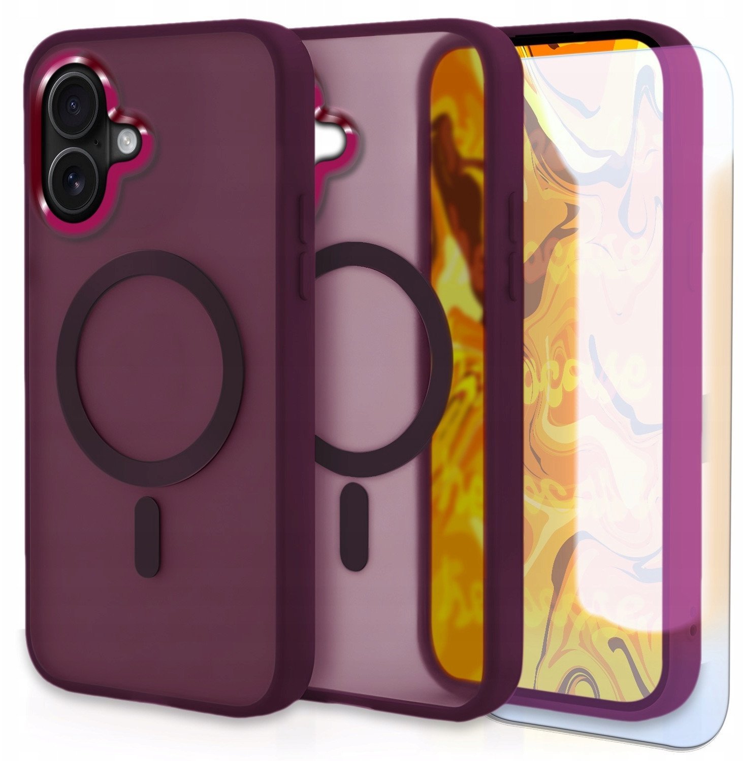 Hello Case Etui Do Magsafe do Apple iPhone 16 (Burgundowy, Ochronne, Matowy) Szkło 9H